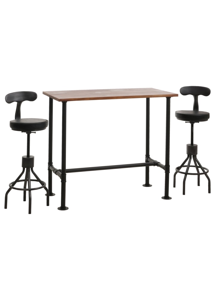 Set Bartisch + 2x Barhocker N21, Braun, schwarz