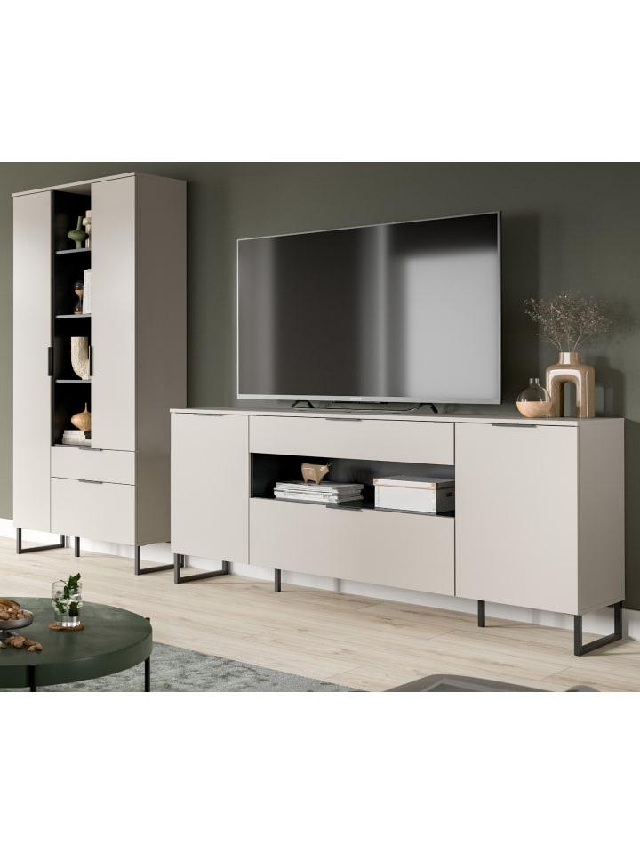 Wohnwand kaschmir, schwarz 290 cm, Komplettset mit Soft-Close-Funktion