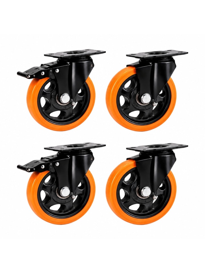 4 x Lenkrollen in Schwarz/ Orange - 125 mm