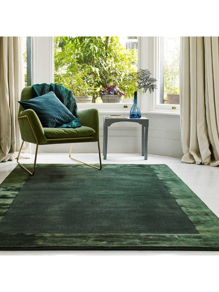 Teppich Wolle mit Viskose-Mix, Unifarben, Handgefertigt, Robust in Grün