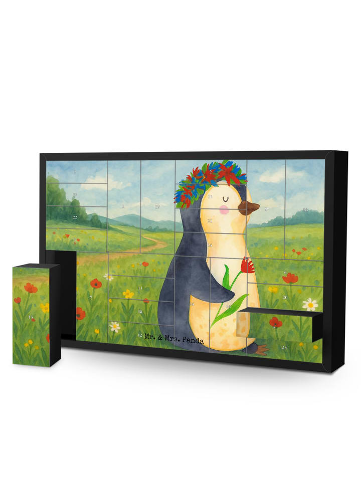 Adventskalender Pinguin Blumen Design ohne Spruch in Weiß