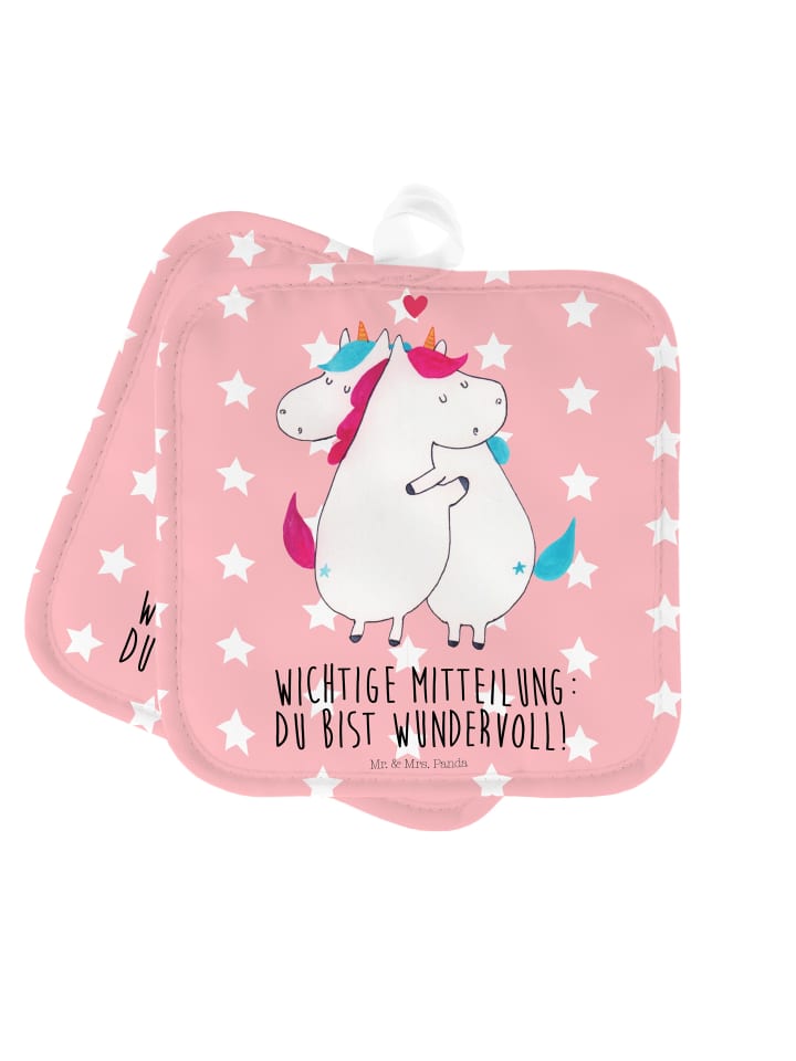 Potholder Einhorn Mitteilung mit Spruch in Rot Pastell
