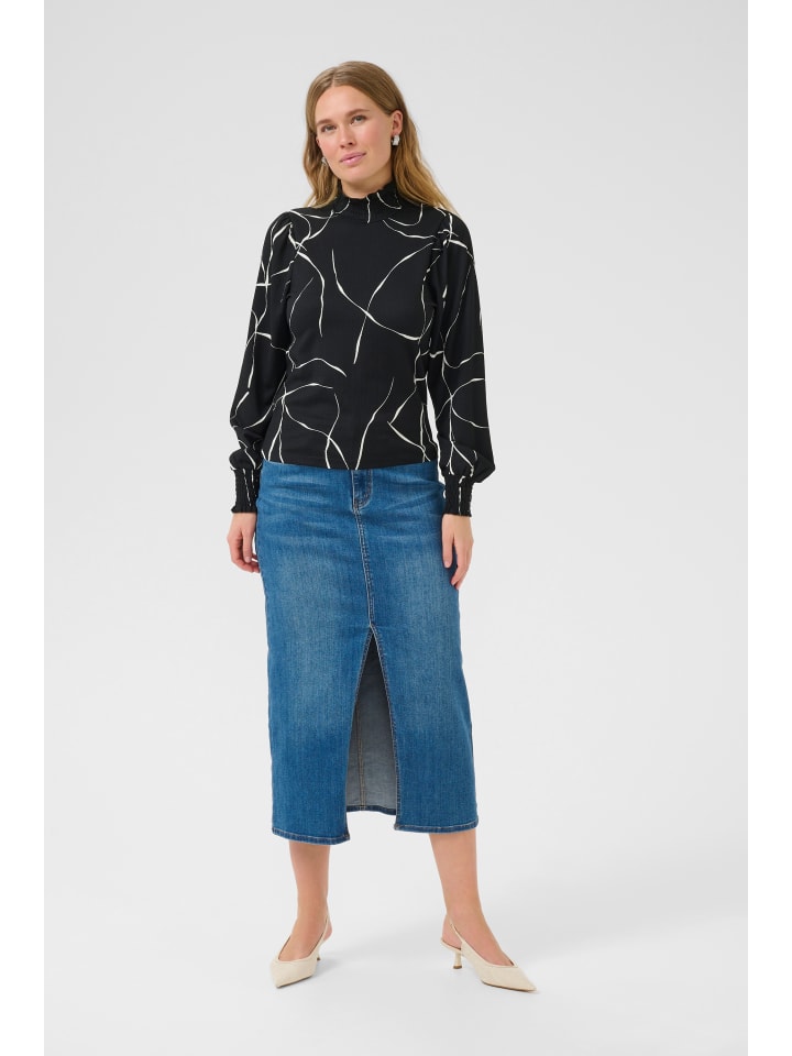 Langarm-Bluse KAkatrine Regular fit in Black/Chalk Graphic Lines
