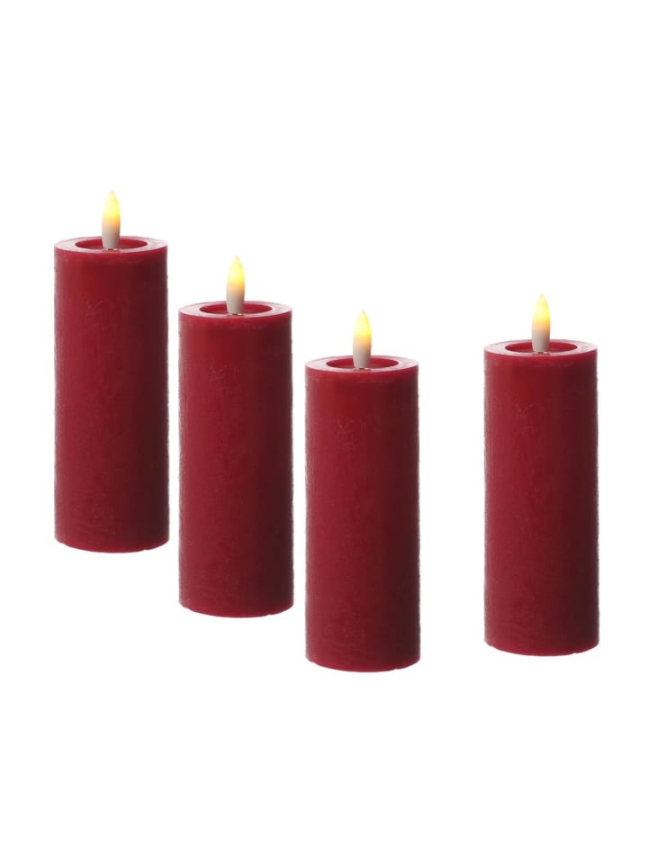 4x LED Kerze LINA Echtwachs Rustik-Optik 5x12,5cm in rot