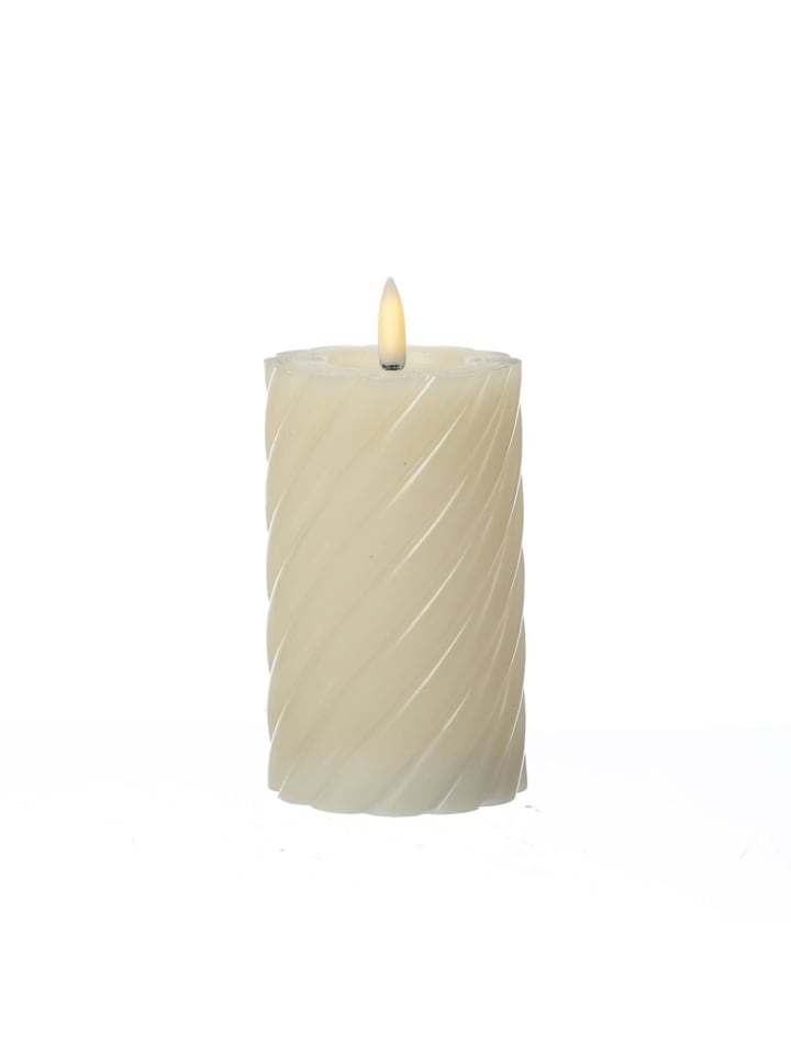 LED Kerze TWIST Echtwachs gedreht flackernd H: 15cm in creme