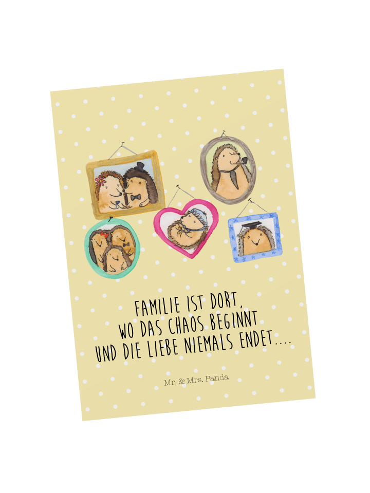 Grußkarte Igel Familie mit Spruch in Gelb Pastell