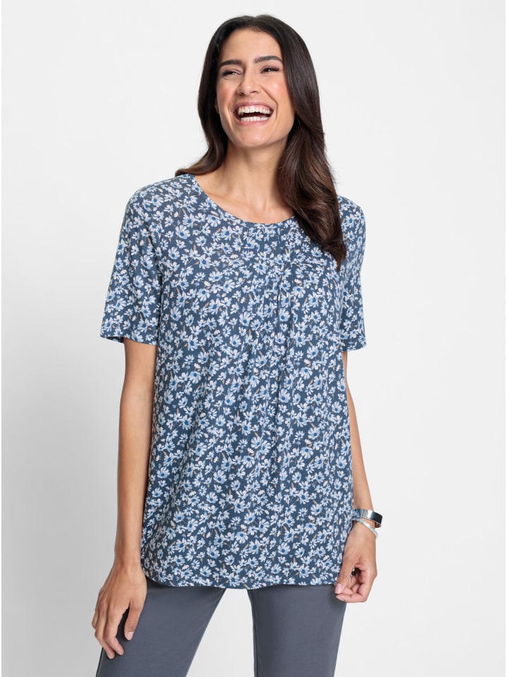 Tunikashirt in rauchblau-bleu-bedruckt