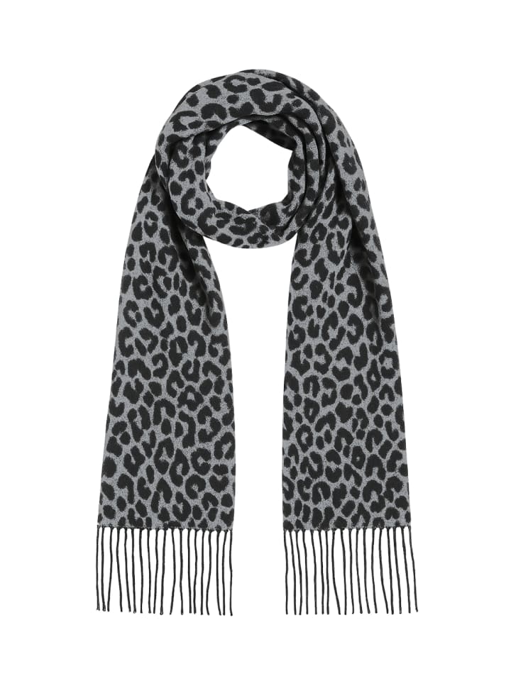 Schal mit Leopardenmuster und Fransen weich in Schwarz