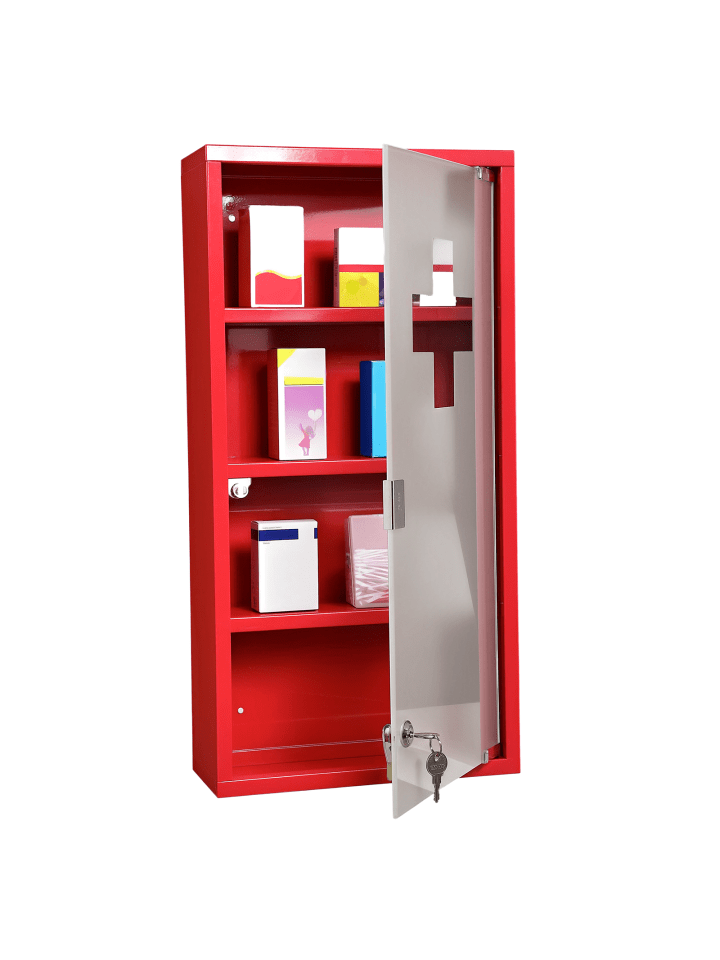 Arzneischrank in Rot 30L x 12B x 60H cm