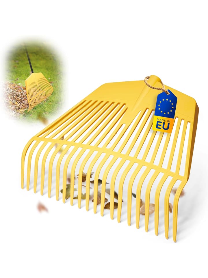 Novatool Laubbesenkopf, 2 in 1 Kombigerät, Laubbesen und Laubgabel mit in Gelb