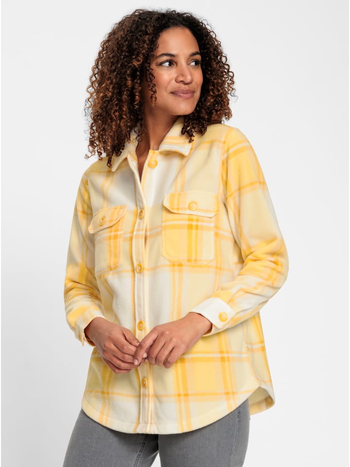 Fleece-Bluse in champagner-gelb-kariert