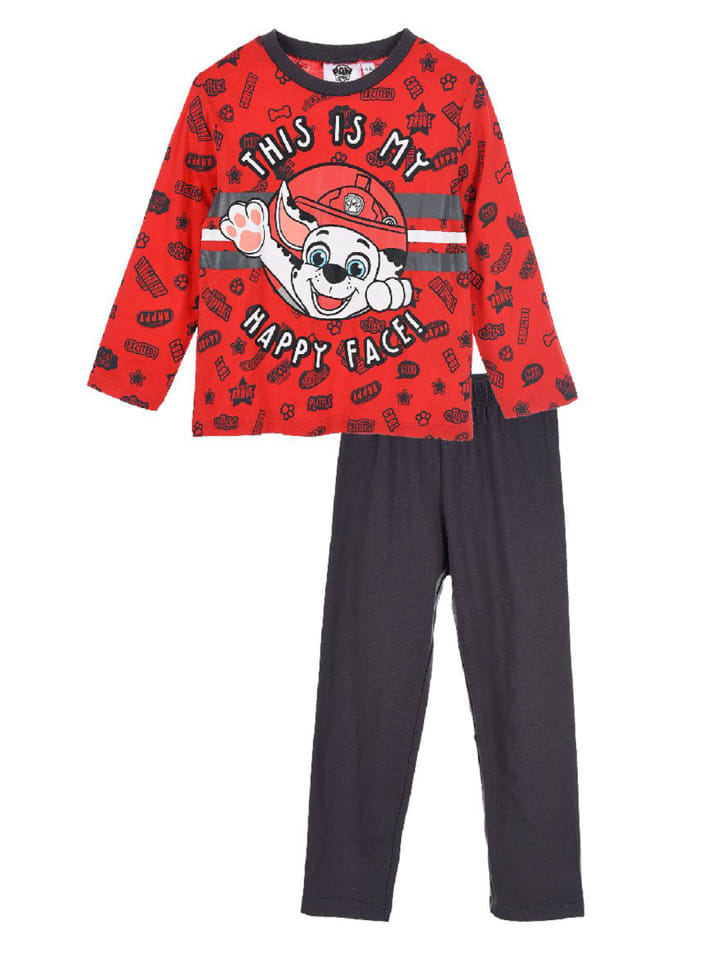 2tlg. Outfit: Schlafanzug Langarmshirt und Hose Marshall in Rot
