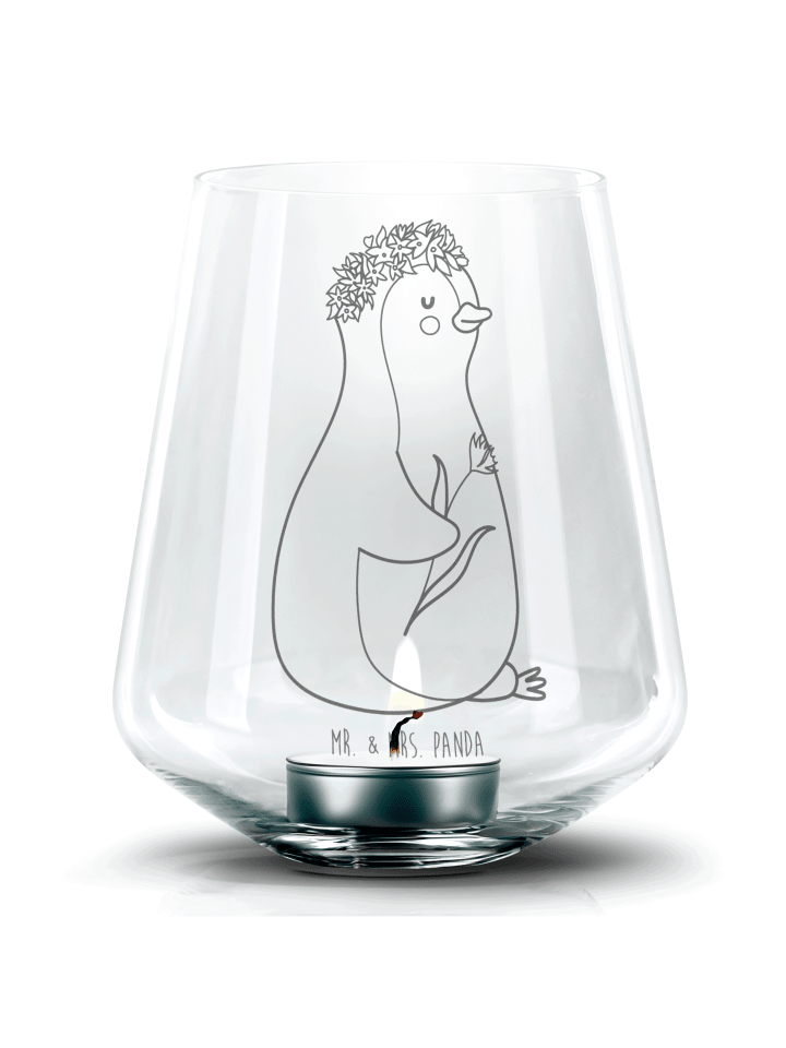 Kerzenständer Pinguin Blumen ohne Spruch in Transparent