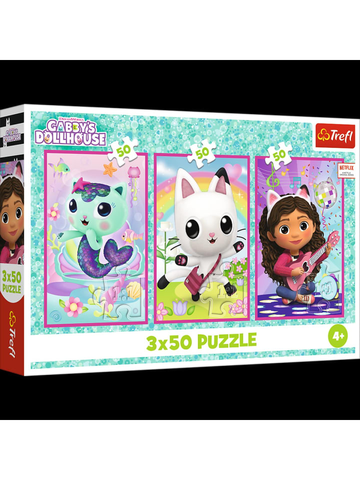 Puzzle 3x50 - Lerne Gabby und das Gabbys Puppenhaus kennen Trefl 34876