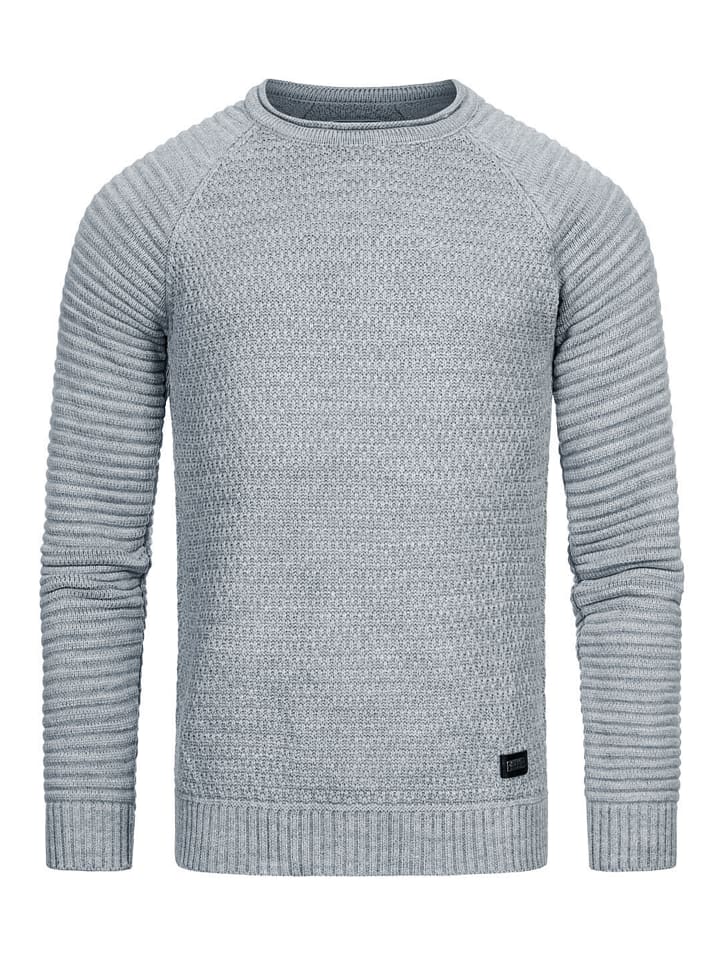 Schwerer Biker Grobstrick Rundhals-Pullover in Grau