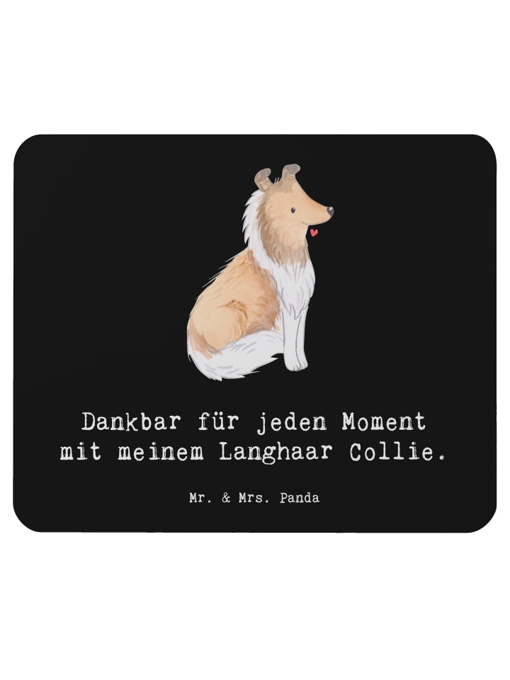 Mouse-Pad Langhaar Collie Moment mit Spruch in Schwarz