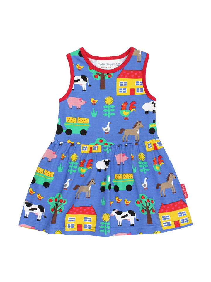 Trägerkleid mit Bauernhof Print in blau