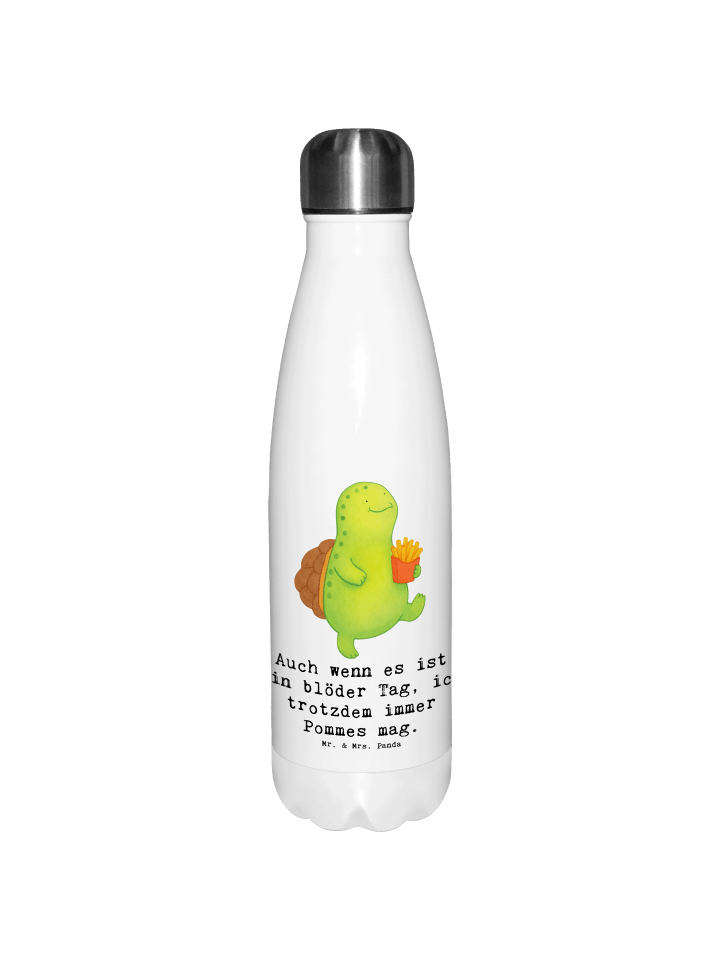 Wasserflasche Schildkröte  Pommes mit Spruch in Weiß