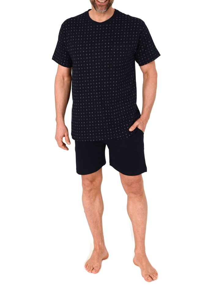 kurzarm Schlafanzug Shorty Pyjama Streifen in schwarz