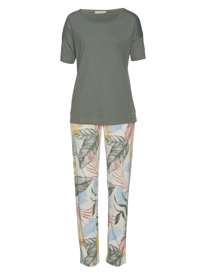 Pyjama in khaki-gemustert
