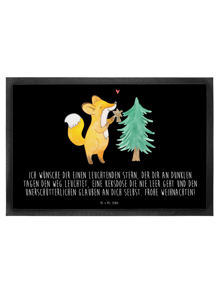 Eingangsteppich Fuchs  Weihnachtsbaum mit Spruch in Schwarz