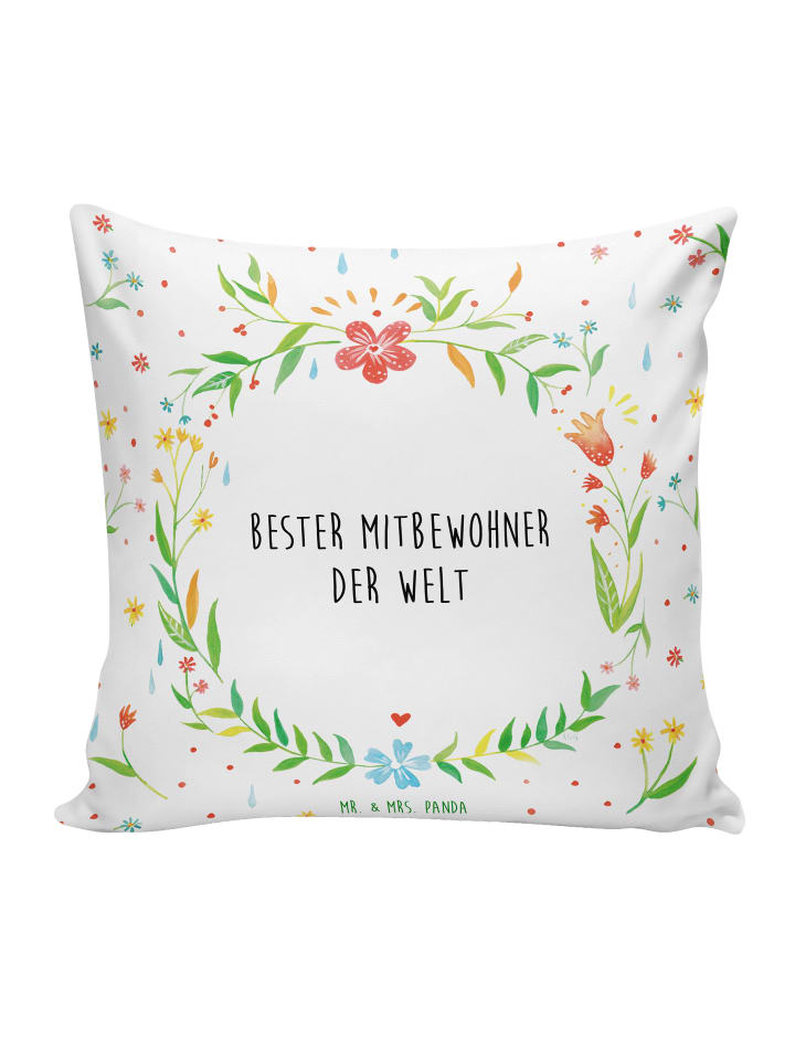 Kuschel Kissen Mitbewohner mit Spruch in Weiß