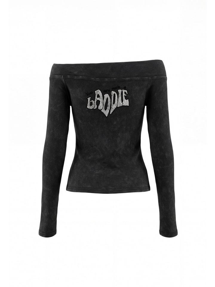 Women Longsleeve in Black Stone Wash