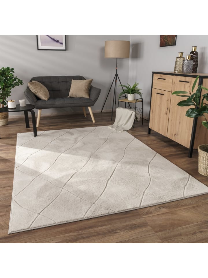 Waschbarer Teppich waschmaschinenwaschbar Unifarben Küche, Flur in Creme