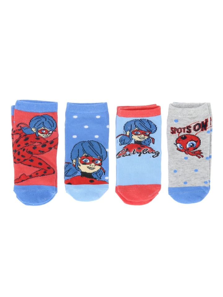Miraculous Ladybug Socken 4er Pack Sneaker Strümpfe für Kinder in Mehrfarbig