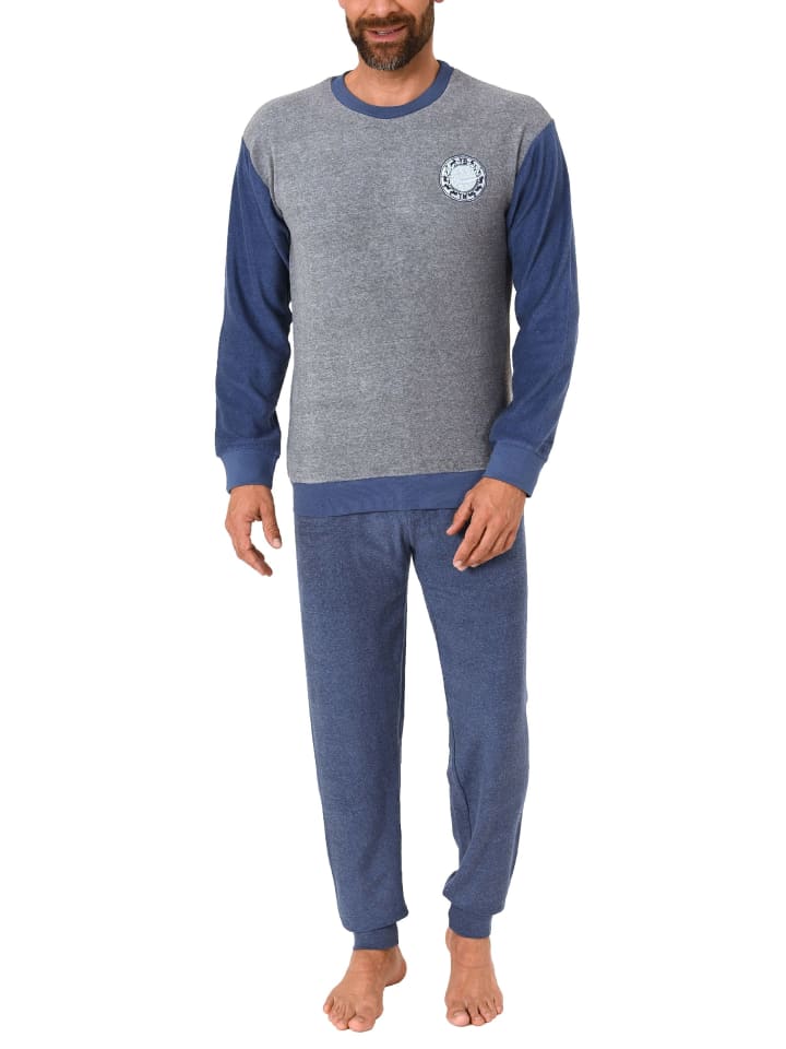 Lange Frottee Pyjama Schlafanzug Bündchen - 49621 in Grau