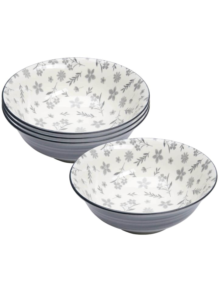 4er Set Servierschalen Sendai Blume in ø 21 cm in grau