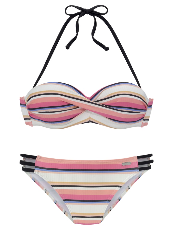 Bügel-Bandeau-Bikini in creme-rosa