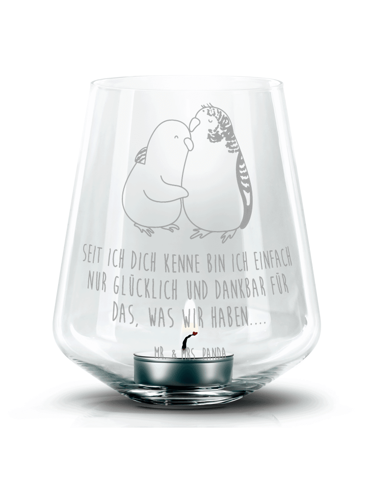 Laterne Wellensittich Liebe mit Spruch in Transparent