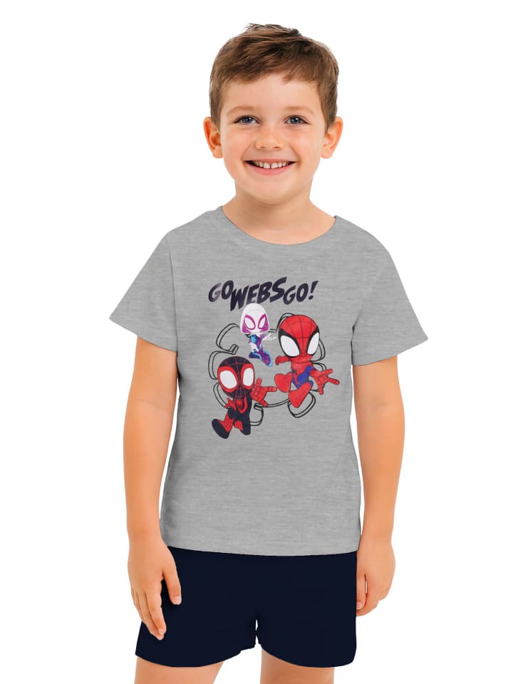 Marvel Spiderman Schlafanzug Spidey - Set Kurzarm Oberteil Hose in grau/schwarz