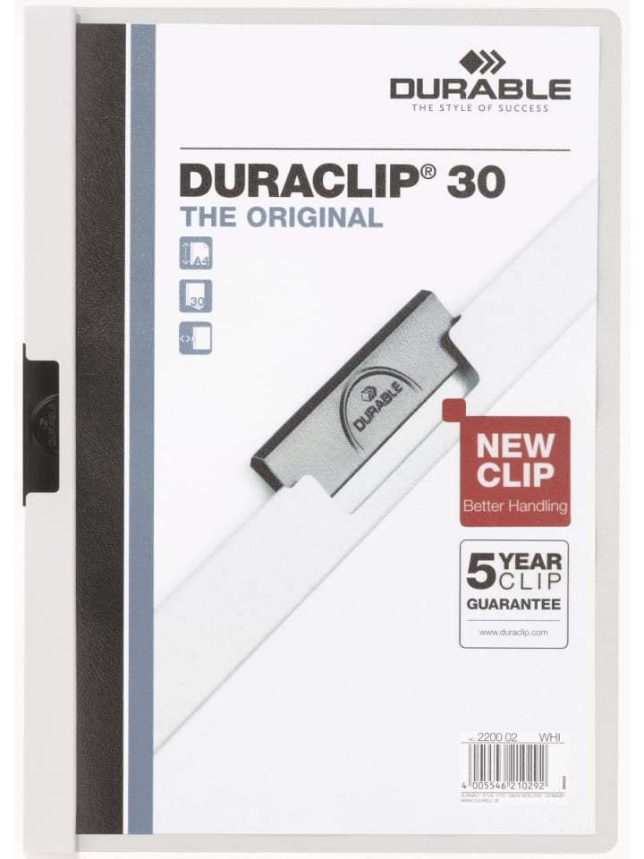 Klemmmappe Duraclip 30 weiß Packung mit 5 Stück