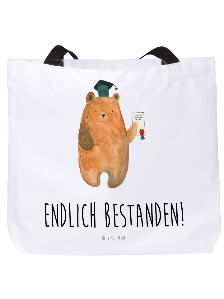 Tasche Bär Prüfung mit Spruch in Weiß