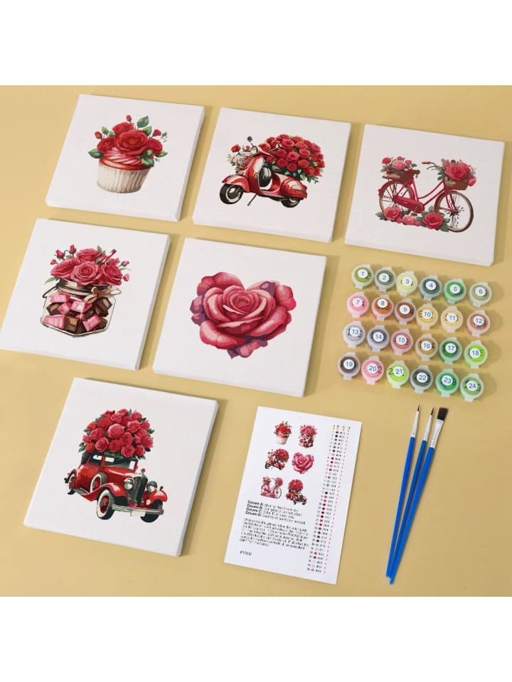 Mini Malen nach Zahlen 4er/6er Set-"Rosa Rosen"