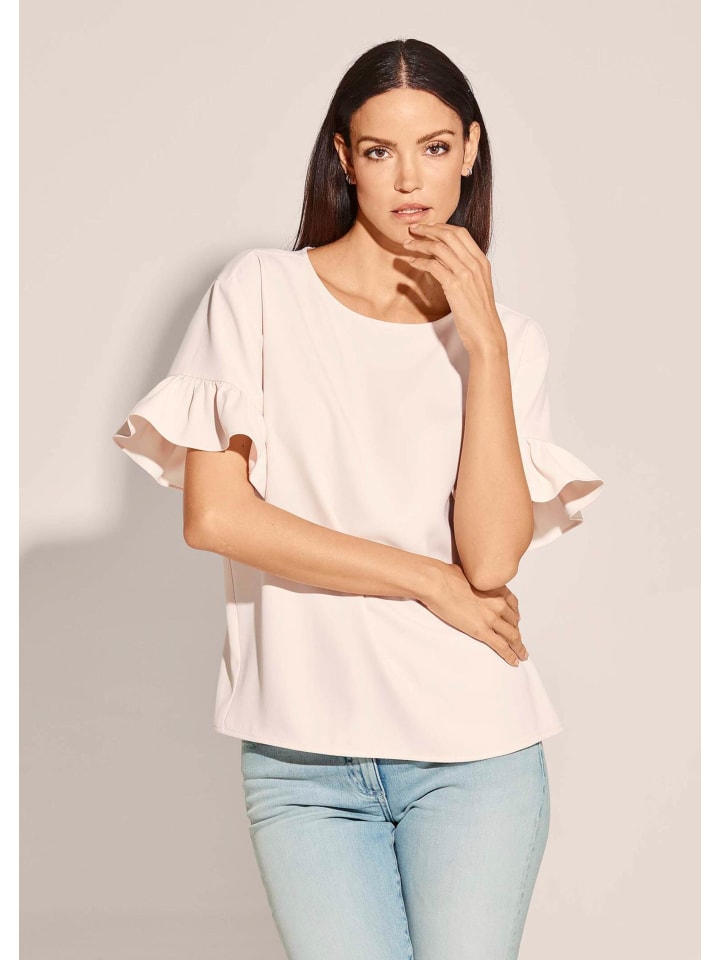 Oversized-Bluse mit Volants, Kurzarm in creme