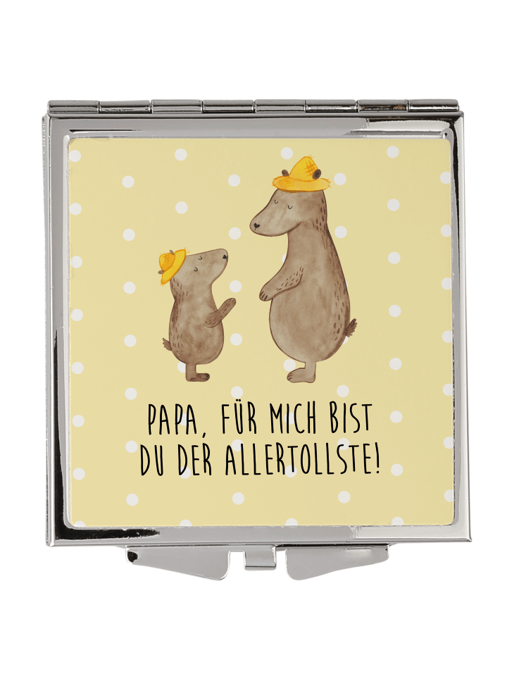 Handtaschenspiegel quadratisch Bären mit Hut mi... in Gelb Pastell
