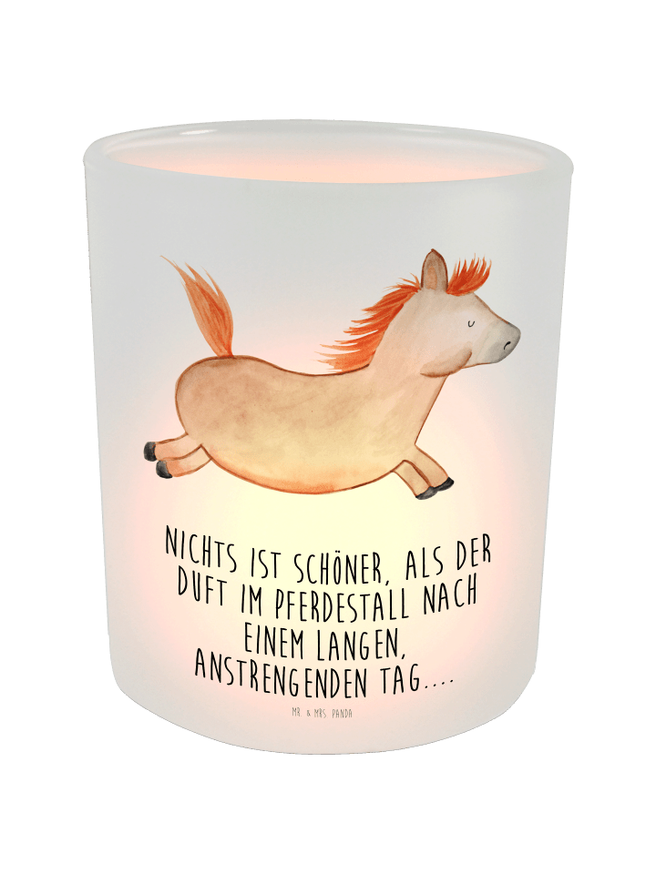 Kerzenhalter Pferd Springen mit Spruch in Transparent