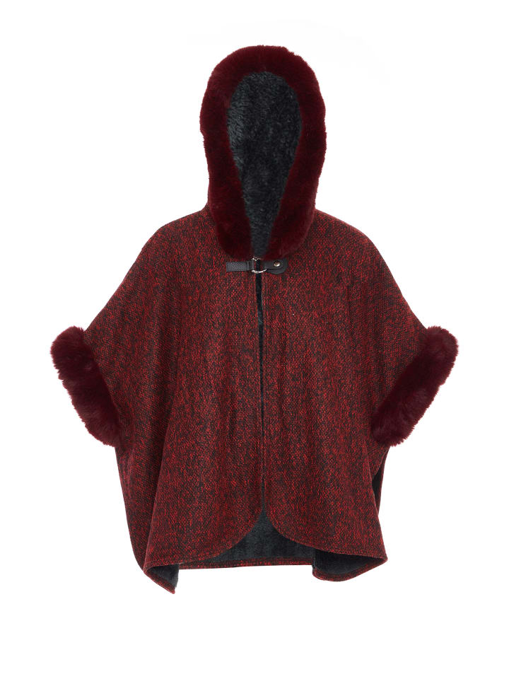 Damen Poncho in Weinrot