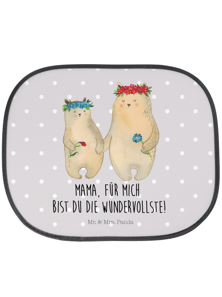 Auto Sonnenschutz Bären mit Blumenkranz mit Spruch in Grau Pastell