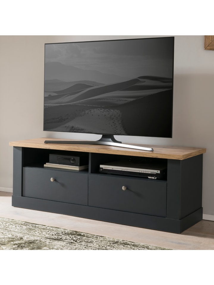 TV-Lowboard grau, Eiche Wotan, Landhaus 135 cm, TV Unterteil mit Soft-Close