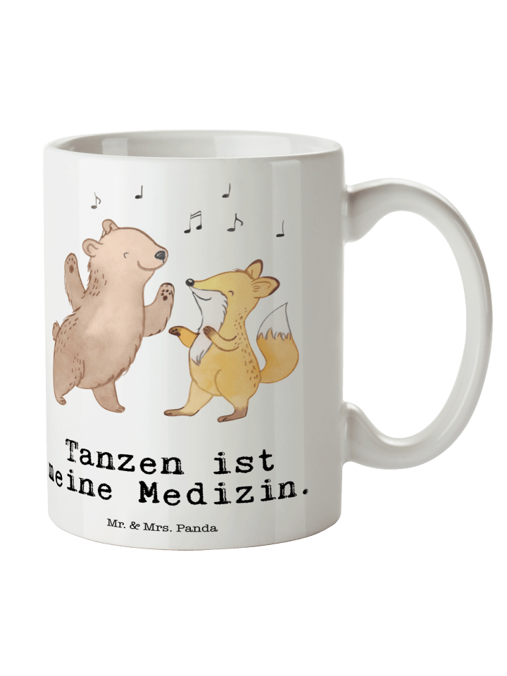 Kaffeebecher Hase Tanzen mit Spruch in Weiß