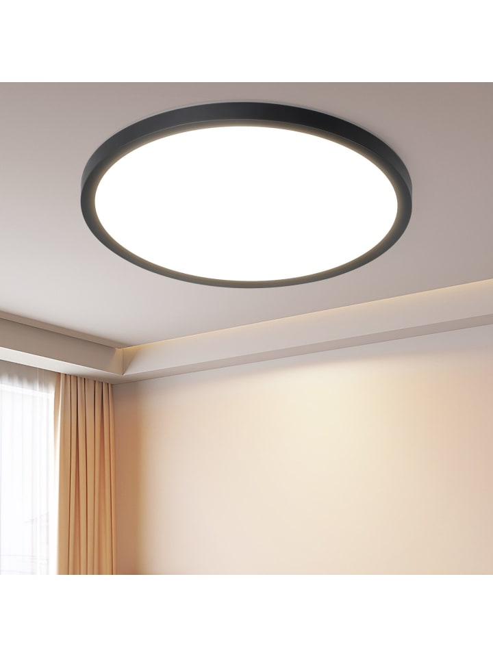 Deckenleuchte LED in schwarz Ø30cm rund 3000K warmweiß 24W Wohnzimmerlampe