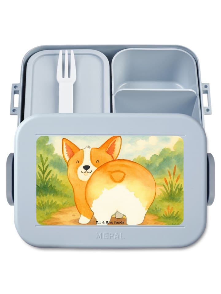Frühstücksbox Corgi Po Design ohne Spruch in Blau Pastell