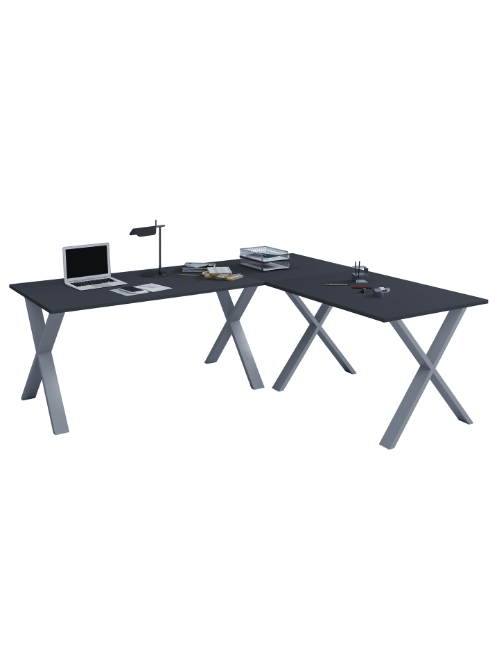 X Schreibtisch Eckschreibtisch L Form 220x160x80 in Silber / Anthrazit