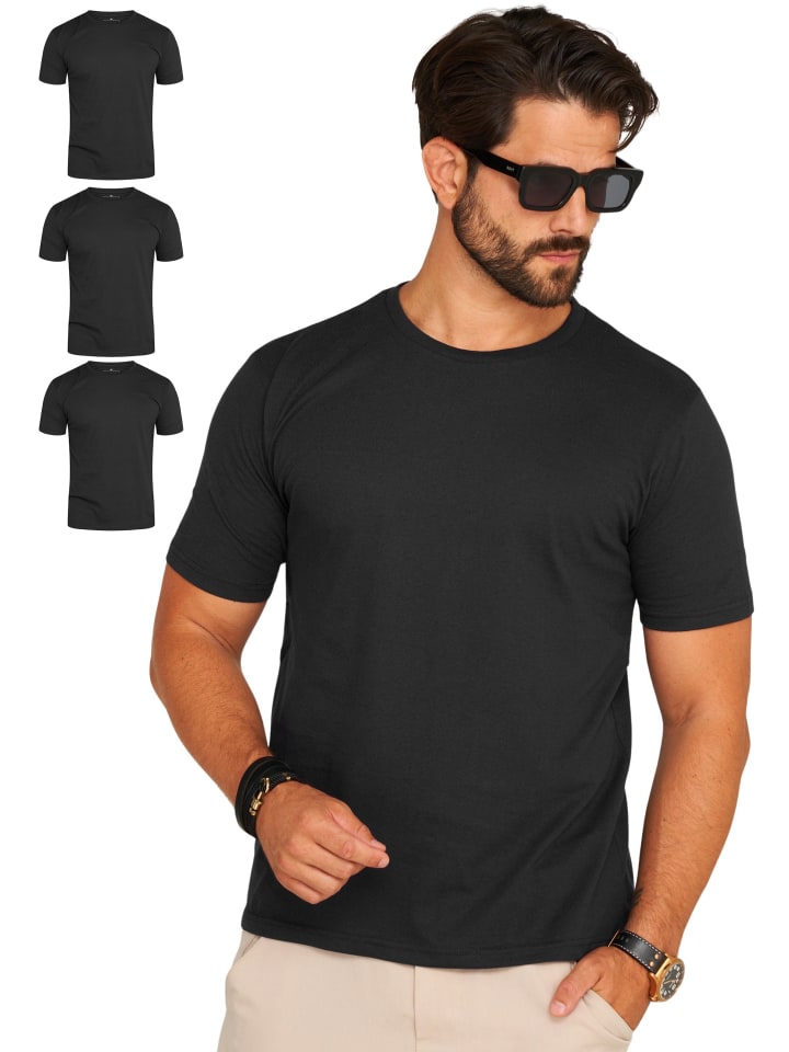 T-Shirt - BASETEEO 3er Pack Rundhals O-Neck in Schwarz