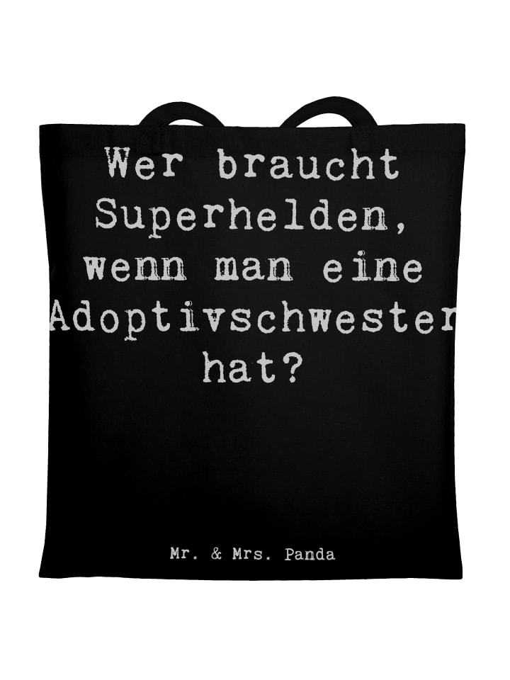 Tragetasche Adoptivschwester Heldin mit Spruch in Schwarz