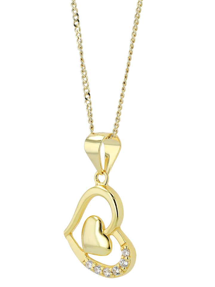 Damen Anhänger – Herz Herzanhänger aus 925 Silber mit Zirkonia in gold